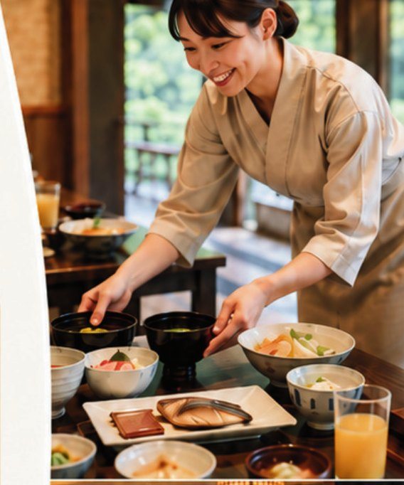 宿泊施設で料理を運ぶスタッフ