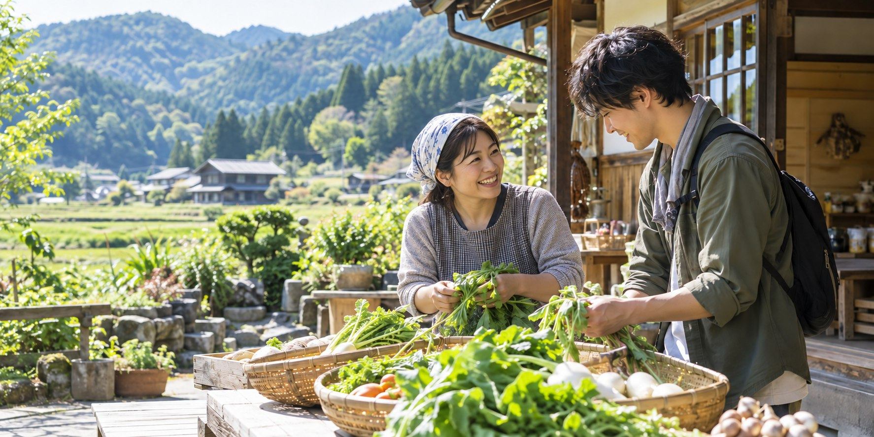 地域で旅人を迎える女性